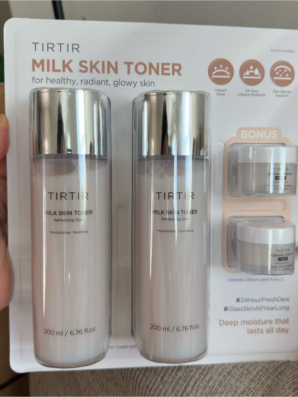 Tirtir New Sealed Package Milk Skin Toner 200ml x2 & Ceramic Cream 15ml x2